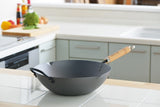 NNEDSZ Yoshikawa Cook-Pal Ren 36cm Premium Carbon Steel Heat Treated Wok with two handles