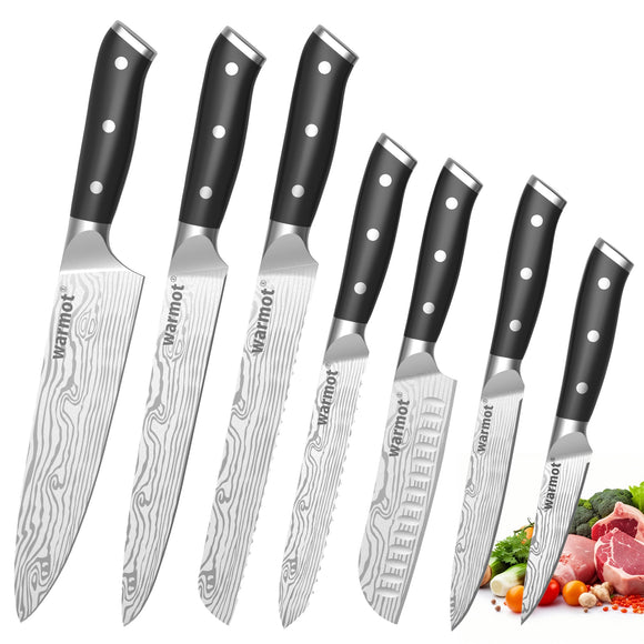 NNEDSZ Warmot 7-Piece High Carbon Stainless Steel Cooking Knife Triple Riveted Handle with Gift Box(997-7)