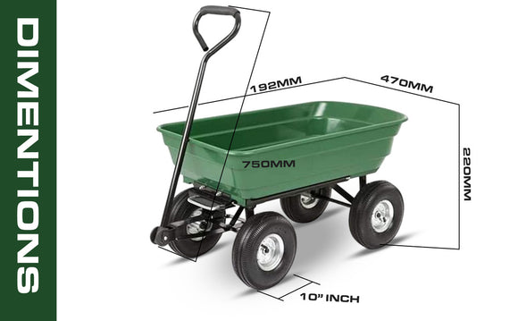 NNEDSZ Garden Dump Cart with Heavy Duty Steel Frame,10 Inch Pneumatic Tires Maximum Load Capacity of 250 kg (Green), Garden Trolley Cart, Camping Cart