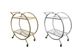 NNEDSZ Roman Glass Bar Cart / Trolley With Wheels - Silver