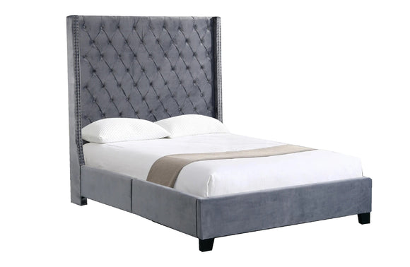 NNEDSZ Ella Winged Bed 180cm - Queen Size - Grey Velvet