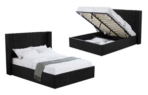 NNEDSZ Hilton Black Velvet Gas Lift Bed - King