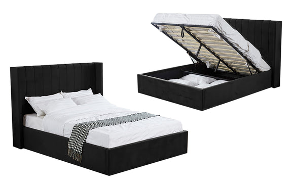 NNEDSZ Hilton Black Velvet Gas Lift Bed - King