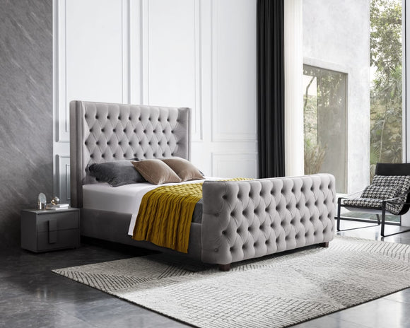 NNEDSZ Milan Grey Velvet Tufted  Headboard and End board Bed Frame - King