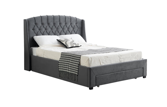 NNEDSZ Paris Tall Tufted Velvet Dark Grey Bed with Storage Drawer - King
