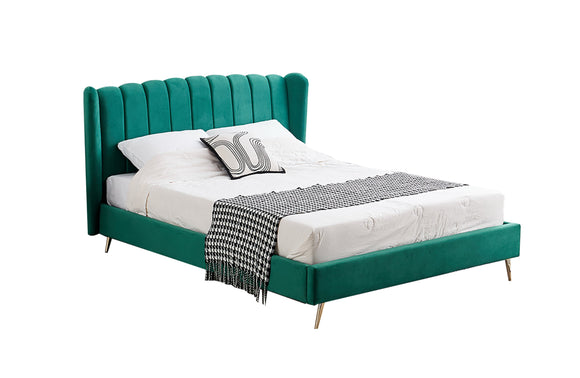 NNEDSZ Vienna Peacock Green Velvet Bed - Queen