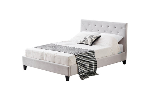 NNEDSZ Winston Light Grey Velvet Tufted Bed - Double
