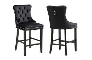 NNEDSZ French Provincial Black Bar Stools with Footrest - Set of 2