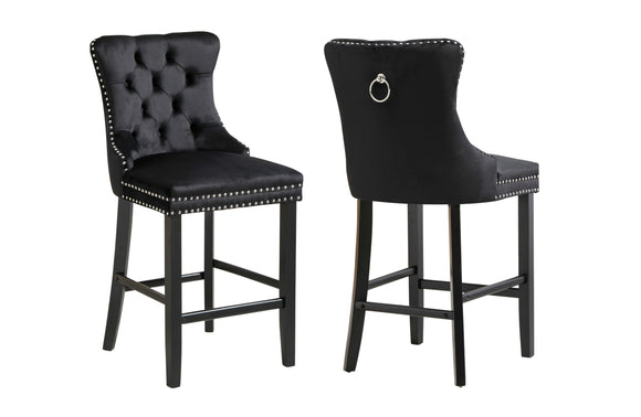 NNEDSZ French Provincial Black Bar Stools with Footrest - Set of 2