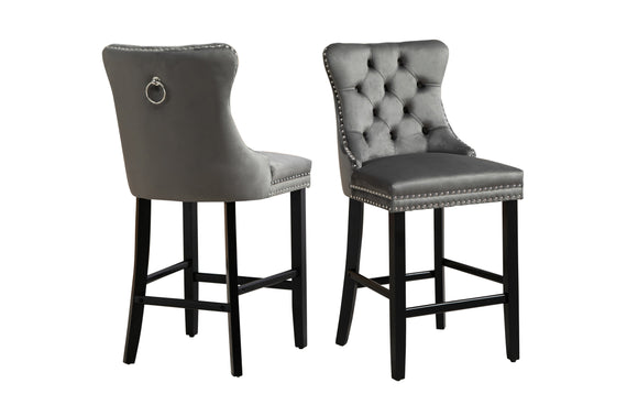 NNEDSZ French Provincial Dark Grey Bar Stools with Footrest - Set of 2