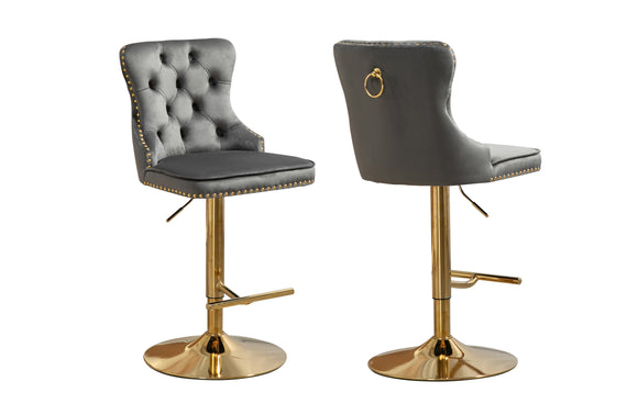 NNEDSZ Sahara Dark Grey Barstool with Gold Stand -Set of 2