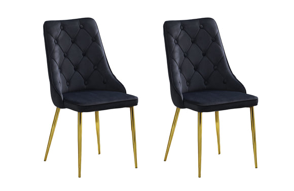 NNEDSZ Button Tufted Black with Gold Legs Dining Chairs - Set of 4
