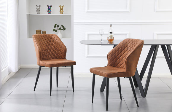 NNEDSZ Set of 4 - Cross Pattern Dining Chair - Brown Black Legs