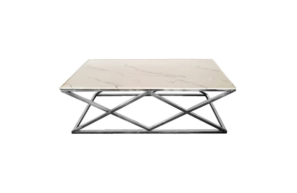 NNEDSZ Alsea Coffee Table Silver Base - White Marble