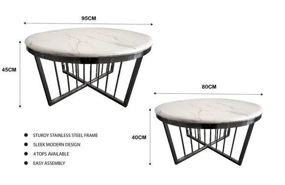 NNEDSZ Salina Coffee Table 80cm Black Base - White Marble