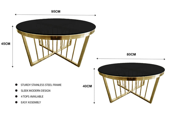 NNEDSZ Salina Coffee Table 80cm Gold Base - Black Glass