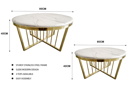 NNEDSZ Salina Coffee Table 80cm Gold Base - White Marble