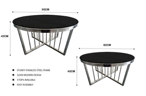 NNEDSZ Salina Coffee Table 80cm Silver Base - Black Glass