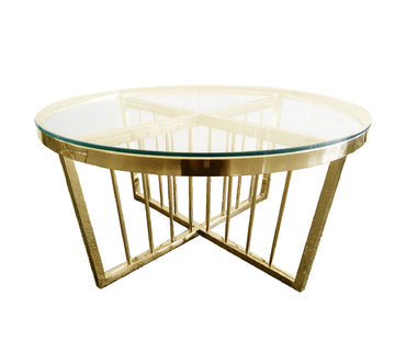 NNEDSZ Salina Coffee Table 90cm Gold Base - Clear Glass