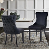 NNEDSZ Paris Black Velvet and black Rubberwood Upholstered Dining Chairs Tufted Back -Set of 2