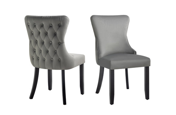 NNEDSZ Paris Dark Grey Velvet and black Rubberwood Upholstered Dining Chairs Tufted Back -Set of 2