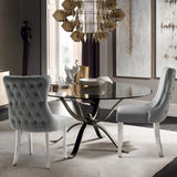 NNEDSZ Paris Dark Grey Velvet  & Silver Polished Steel Upholstered Dining Chairs Tufted Back - Set of 2