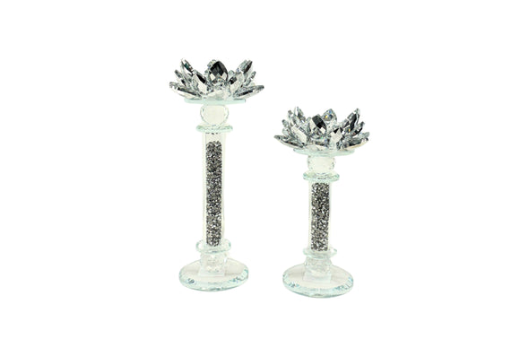 NNEDSZ Flower Silver Crystal Candle Holder - Set of 2