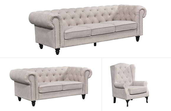NNEDSZ Chesterfield Tufted Lounge Set - Beige