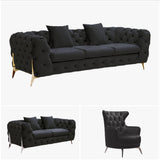 NNEDSZ Grand Tufted Lounge - Black Velvet - Silver Legs
