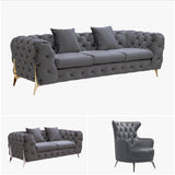 NNEDSZ Grand Tufted Lounge - Dark Grey Velvet - Gold Legs