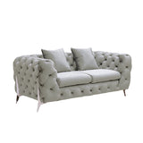 NNEDSZ Grand Tufted Lounge - Light Grey Velvet - Silver Legs