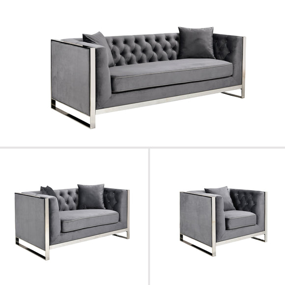 NNEDSZ William Lounge - Dark Grey Velvet - Silver Trims