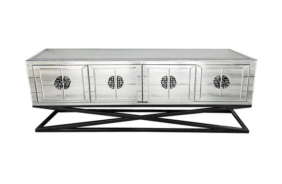 NNEDSZ Athens Mirrored TV Unit Table- Black Legs