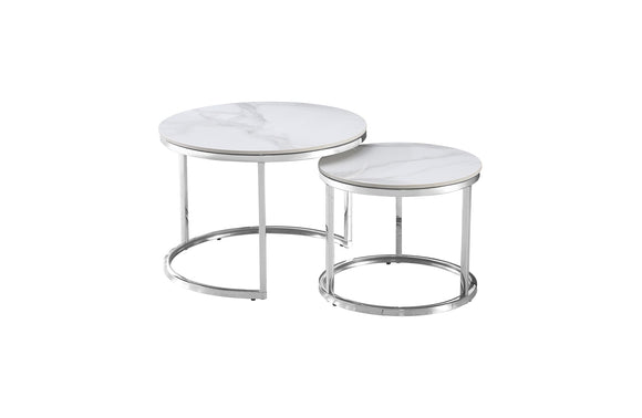 NNEDSZ Nesting style Coffee Table - White on Silver - 60cm/45cm