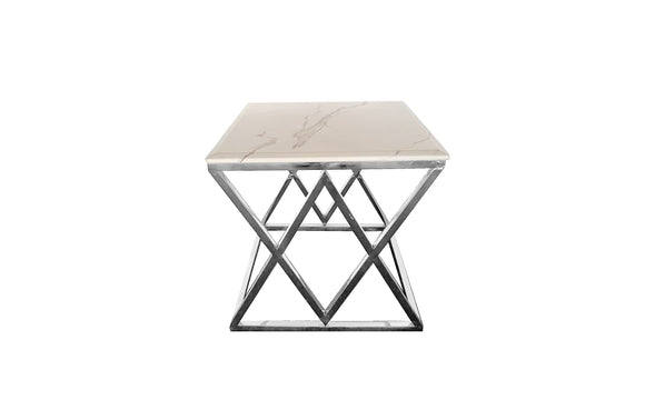 NNEDSZ Alsea Side Table Silver Base - White Marble