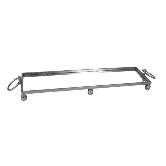 NNEDSZ Eliza Large Rectangle Iron Mirror Tray with Handles - Silver