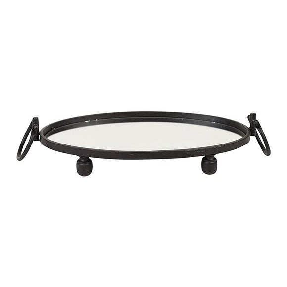 NNEDSZ Eliza Oval Iron Mirror Tray with Handles - Black