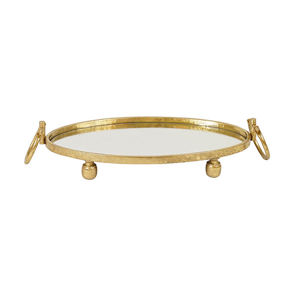 NNEDSZ Eliza Oval Iron Mirror Tray with Handles - Gold