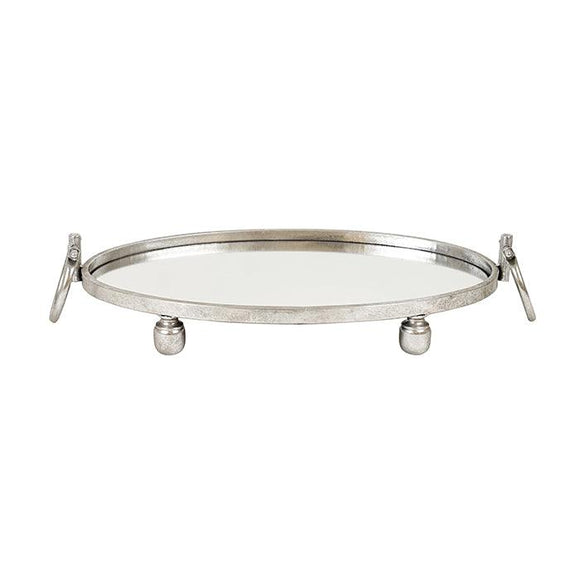 NNEDSZ Eliza Oval Iron Mirror Tray with Handles - Silver