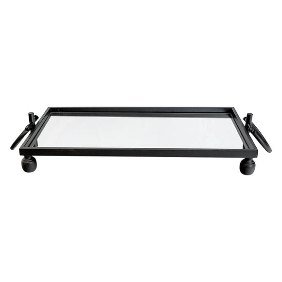 NNEDSZ Eliza Small Rectangle Iron Mirror Tray with Handles - Black