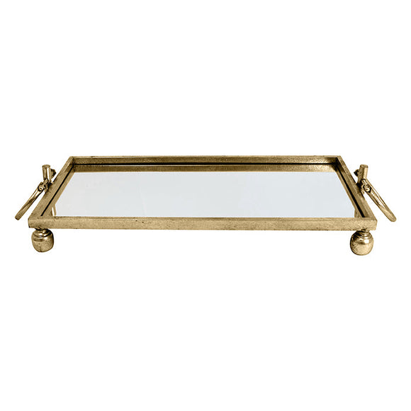 NNEDSZ Eliza Small Rectangle Iron Mirror Tray with Handles - Gold