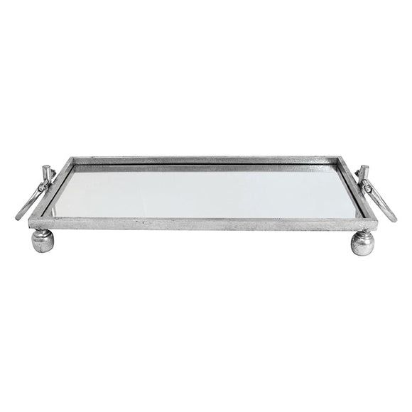 NNEDSZ Eliza Small Rectangle Iron Mirror Tray with Handles - Silver