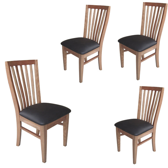 NNEDSZ Fairmont 4pc Set Dining Chair PU Leather Seat Slat Back Solid Oak Timber Wood