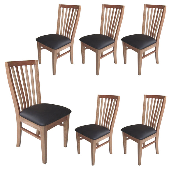 NNEDSZ Fairmont 6pc Set Dining Chair PU Leather Seat Slat Back Solid Oak Timber Wood