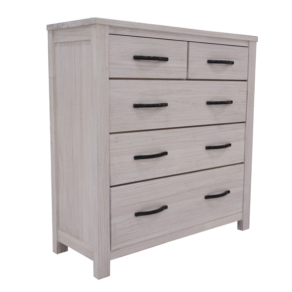 NNEDSZ Foxglove Tallboy 5 Chest of Drawers Solid Ash Wood Bed Storage Cabinet - White