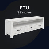 NNEDSZ Foxglove ETU Entertainment TV Unit 166cm 3 Drawer Solid Mt Ash Wood - White