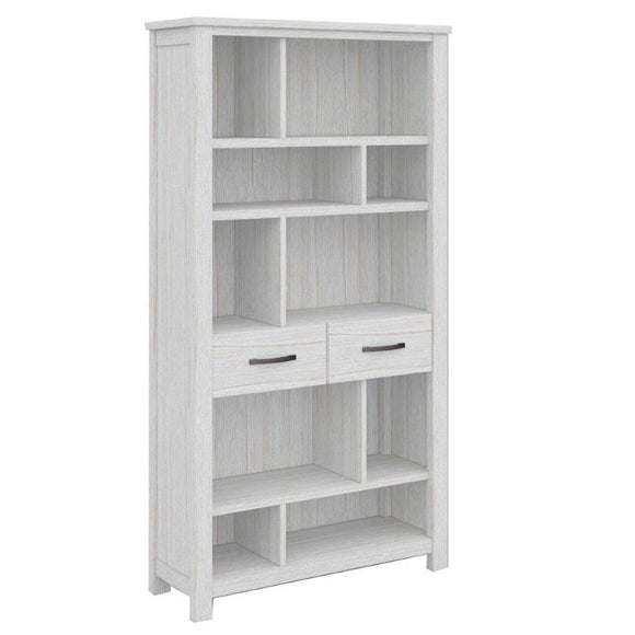 NNEDSZ Foxglove Bookshelf Bookcase 5 Tier 2 Drawers Solid Mt Ash Timber Wood - White