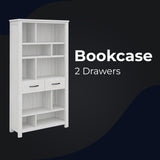 NNEDSZ Foxglove Bookshelf Bookcase 5 Tier 2 Drawers Solid Mt Ash Timber Wood - White
