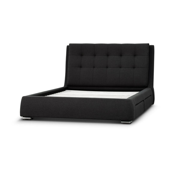 NNEDSZ Kiama Queen Size Bed Frame Timber Mattress Base With Storage Drawers - Grey