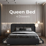 NNEDSZ Kiama Queen Size Bed Frame Timber Mattress Base With Storage Drawers - Grey